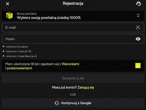 Proces rejestracji nowego konta